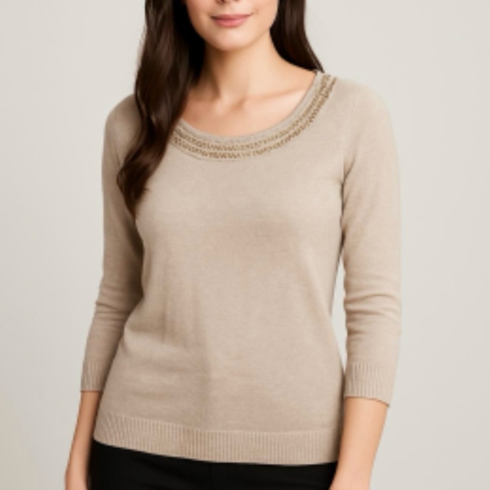 BANANA REPUBLIC Beige Embellished Beaded Wool Blend Sweater size Small